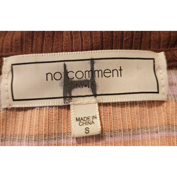 Size Small Button Up Top Collared Striped Tee 90's 70's Y2K Fashion No Comment - Picture 3 of 3